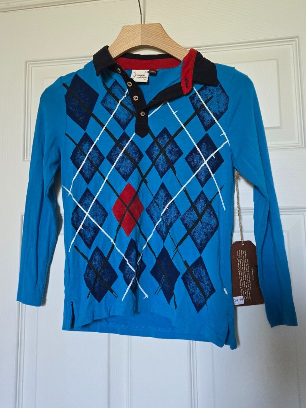 Fore!! Axel & Hudson Boys Long-Sleeve Argyle Bamboo Golf Polo - Size 6 - NWT